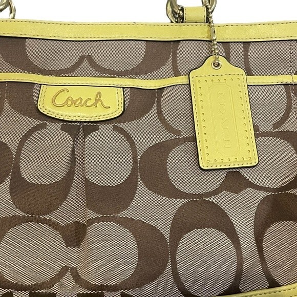 Coach Hampton Satchel Set w/ Wristlet Wallet. Signature w/ Yellow Leather Trim. - Picture 3 of 13